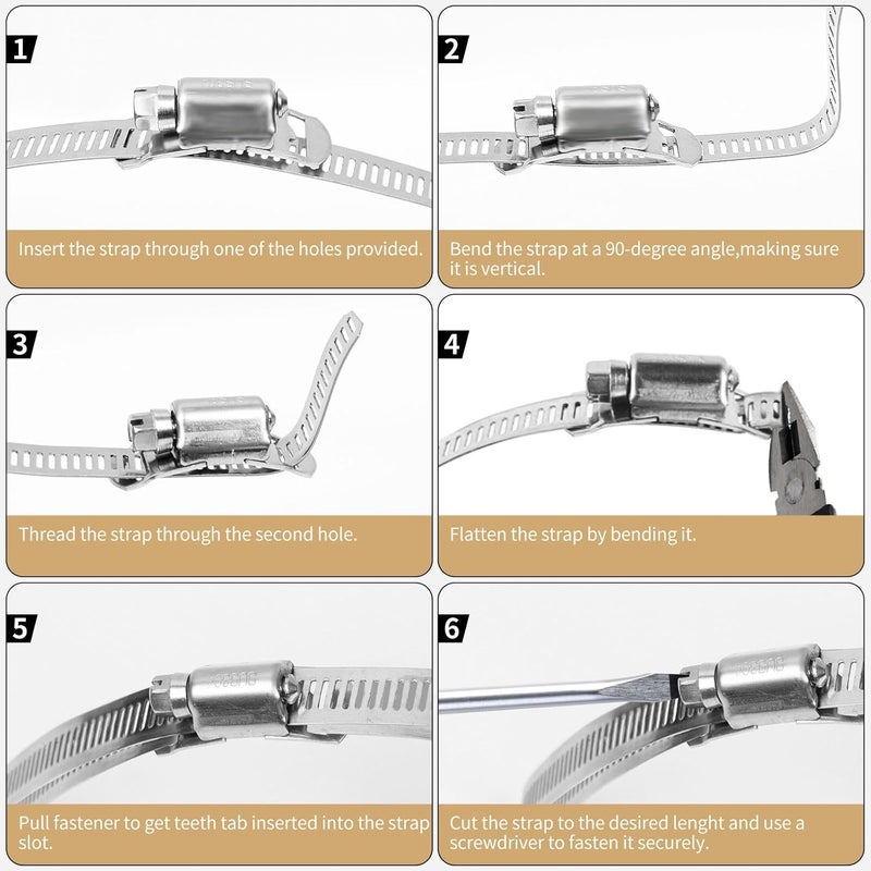 SMLCON 304 Stainless Steel Hose Clamps - For DIY,Cut-To-Fit 11.5 FT Metal Strap + 10 Stronger Fasteners Assortment Kit Large Adjustable Worm Gear Band Screw Clamps Duct Pipe Metal Clamp Strapping - Image 2